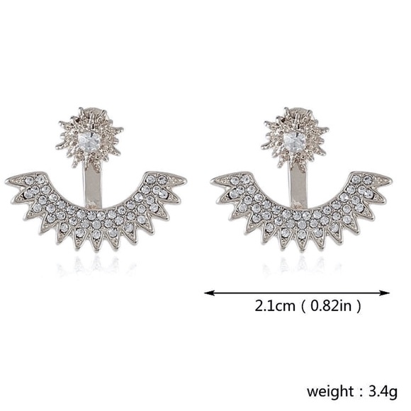 Silver Crystal Studs w/ Earring Jackets - Picture 6 of 7